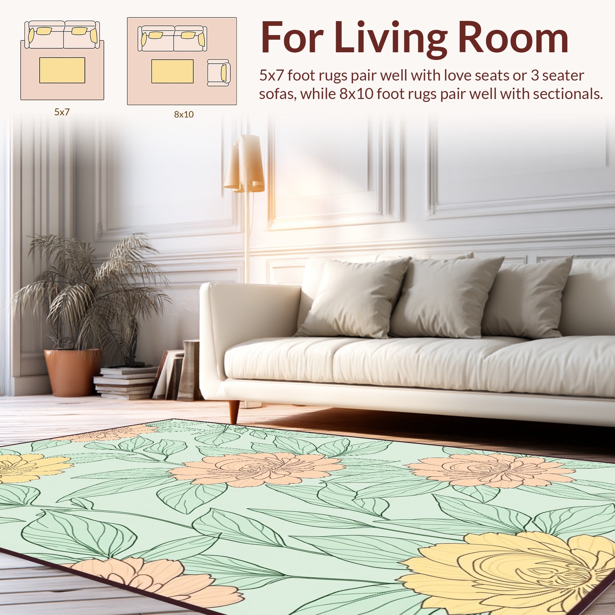 Pastel Floral Pattern Outline Design Rug