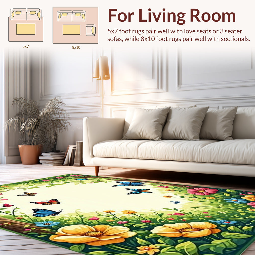 Whimsical Butterflies Blossoms Garden Rug