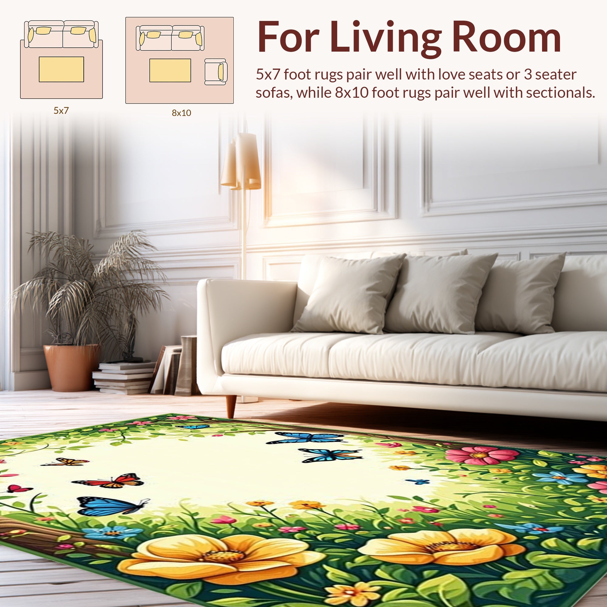 Whimsical Butterflies Blossoms Garden Rug