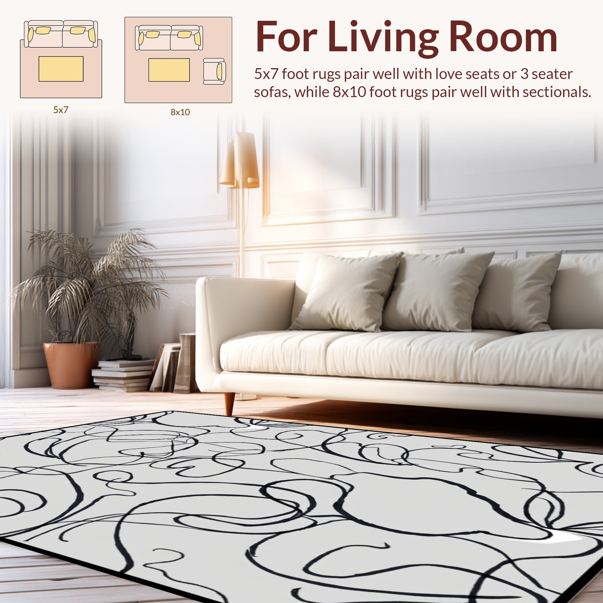 Abstract Black Line Art Design Rug