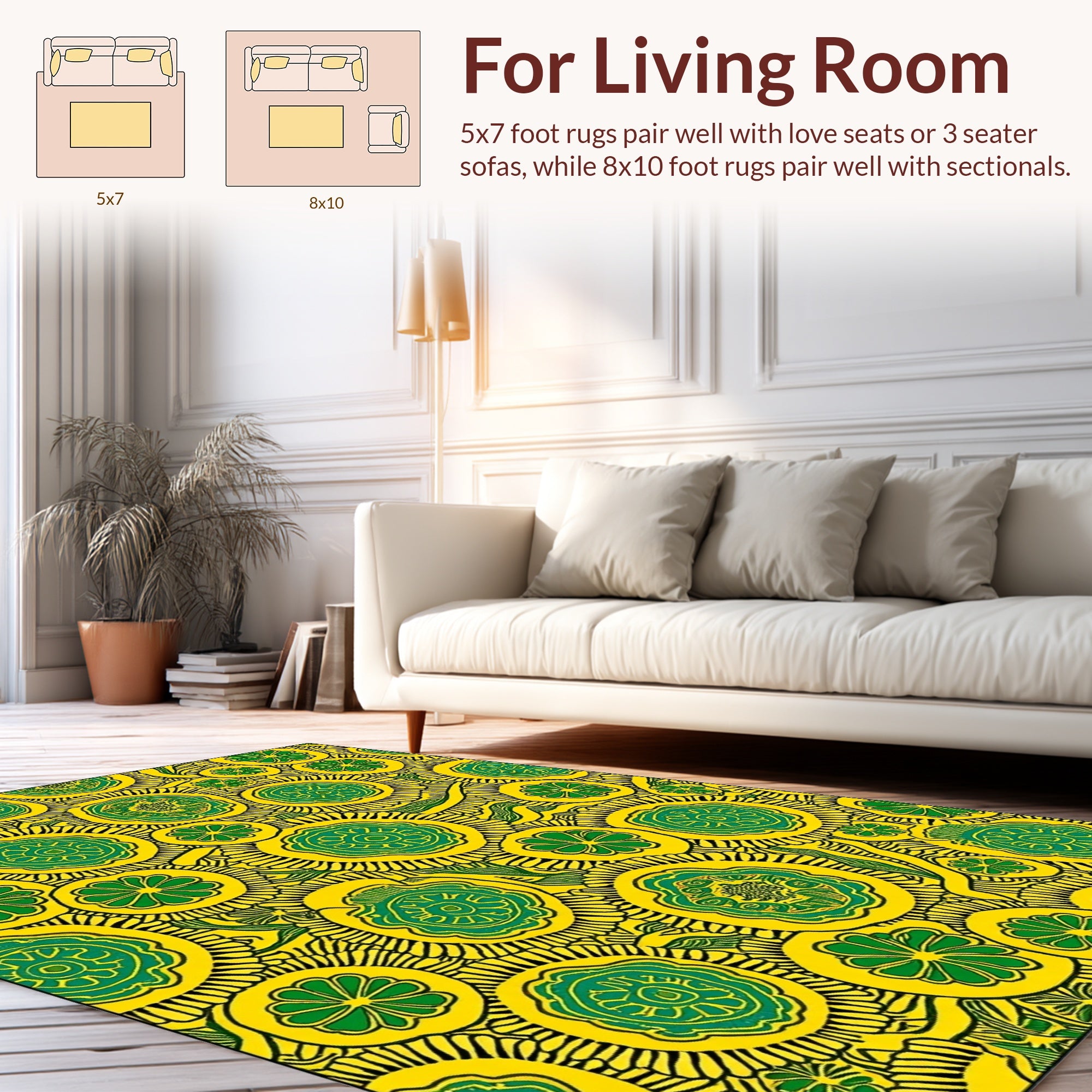 Bold Floral Abstract Yellow Green Rug