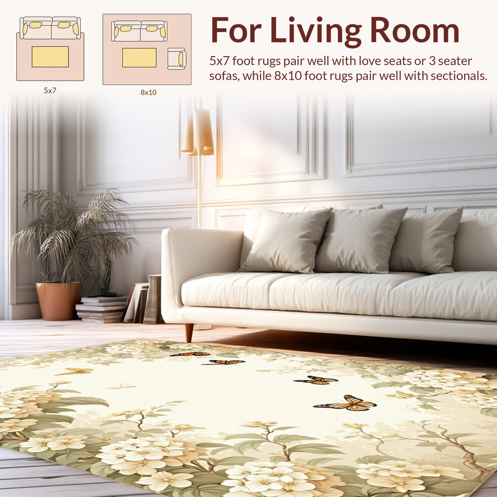 Botanical Garden Butterflies Floral Pattern Rug