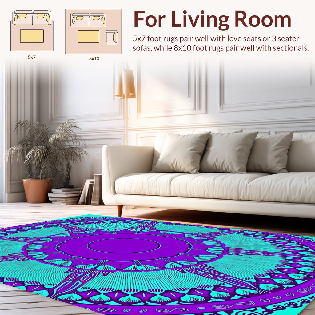 Vibrant Purple Teal Radial Pattern Design Rug