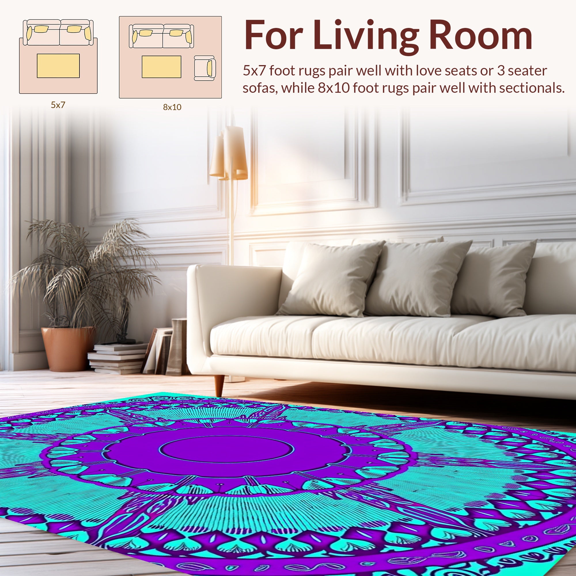 Vibrant Purple Teal Radial Pattern Design Rug