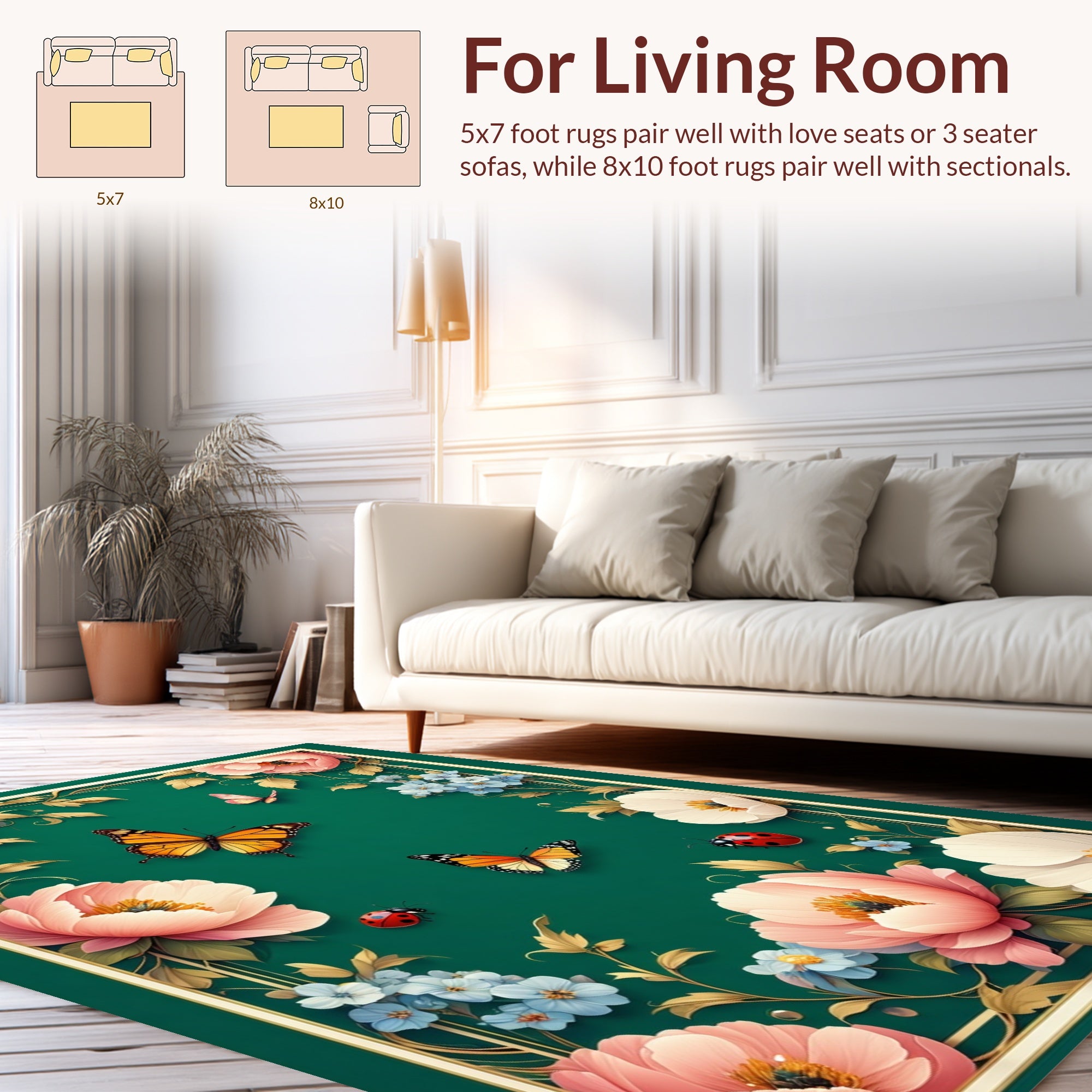Floral Butterflies Garden Pattern Rug