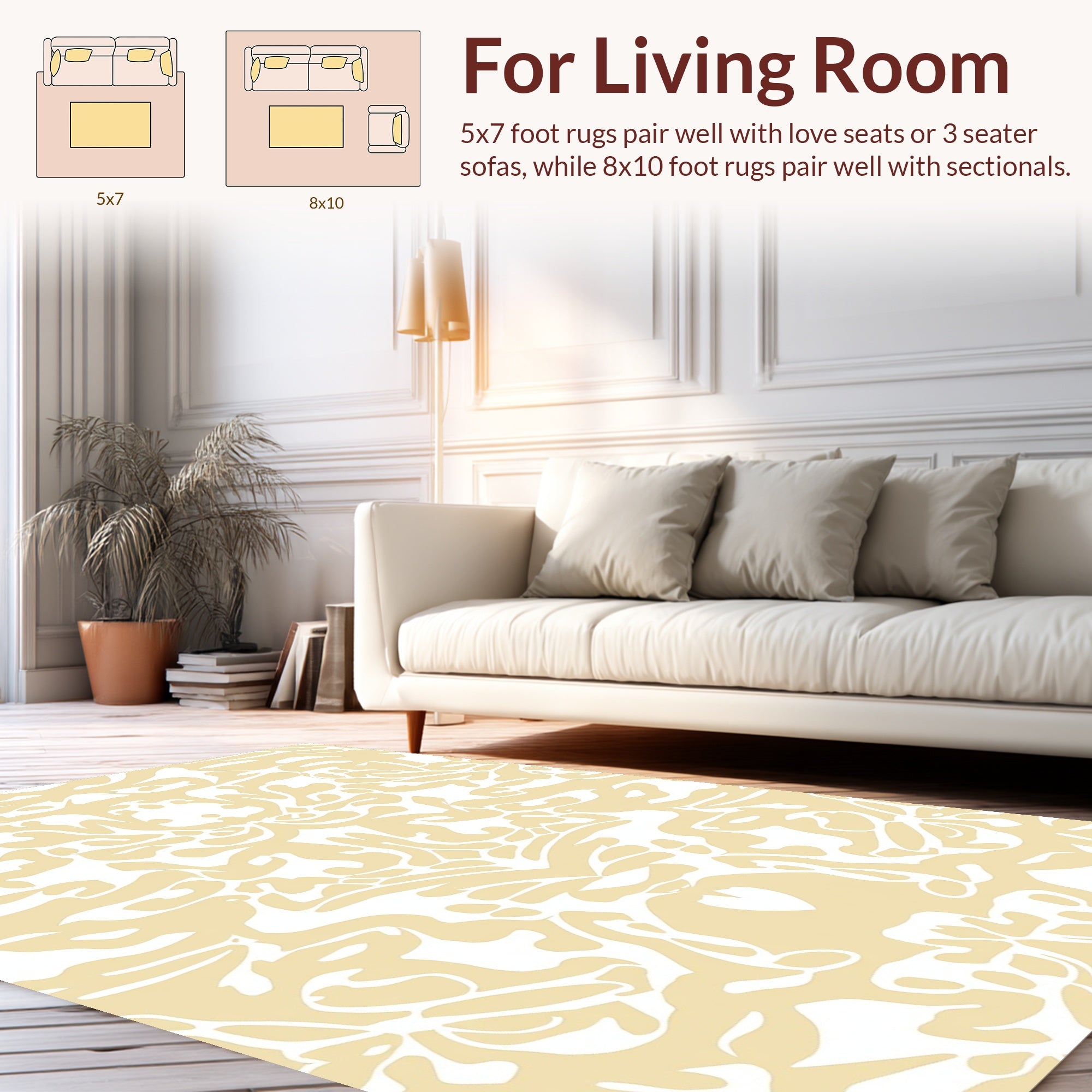 Damask Cream Organic Pattern Rug