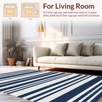 Classic Navy White Striped Design Rug