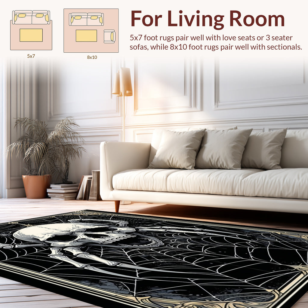 Macabre Skull Spider Web Design Rug
