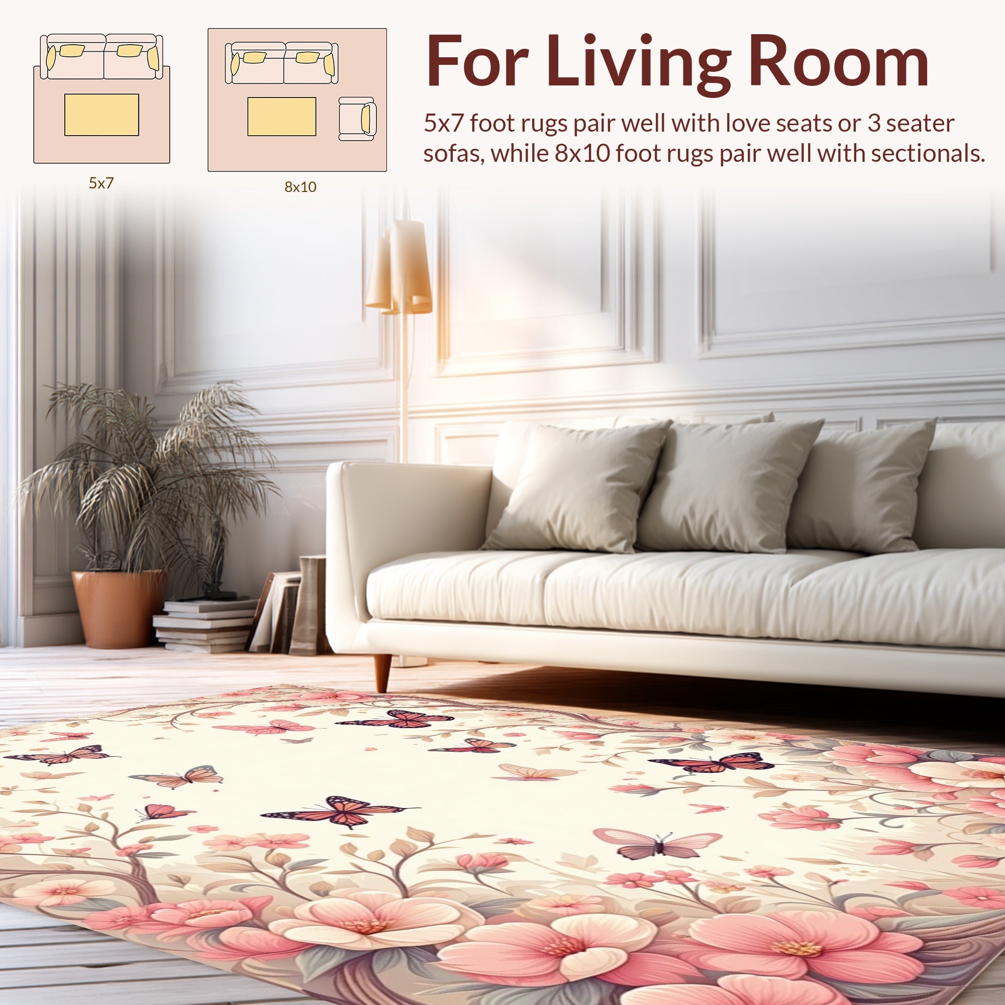 Whimsical Pink Butterflies Floral Branches Rug