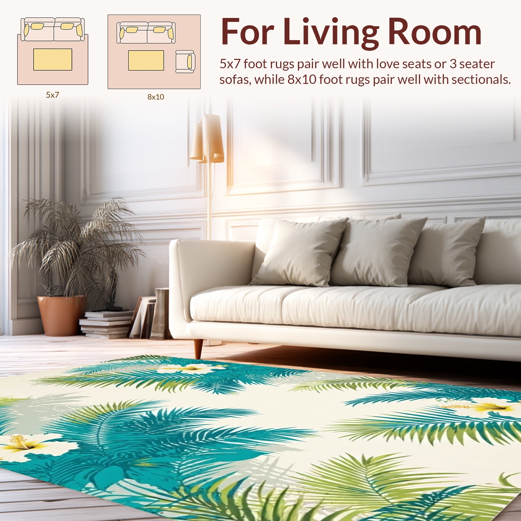 Tropical Floral Leaf Pattern Rug