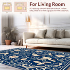 Navy Birds and Flowers Folk Art Rug