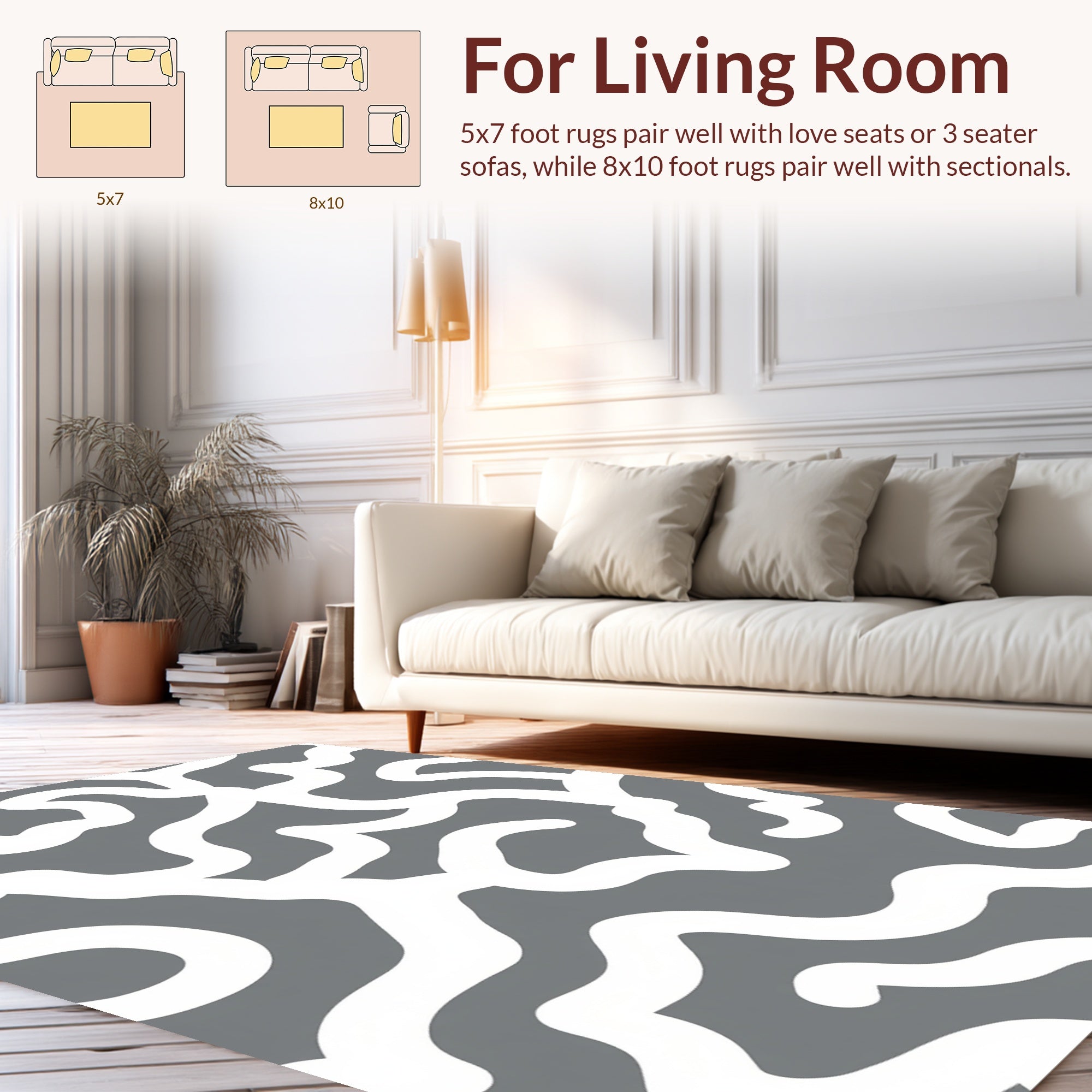 Abstract White Swirls on Gray Background Rug