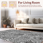 Black White Floral Stripes Pattern Rug