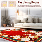Rich Red Floral Scroll Frame Rug