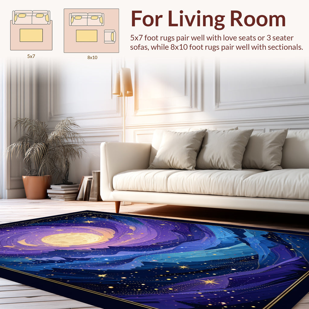 Galactic Swirl Celestial Mountain Scene Rug