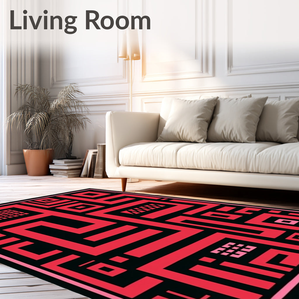 Bold Red Geometric Maze Rug