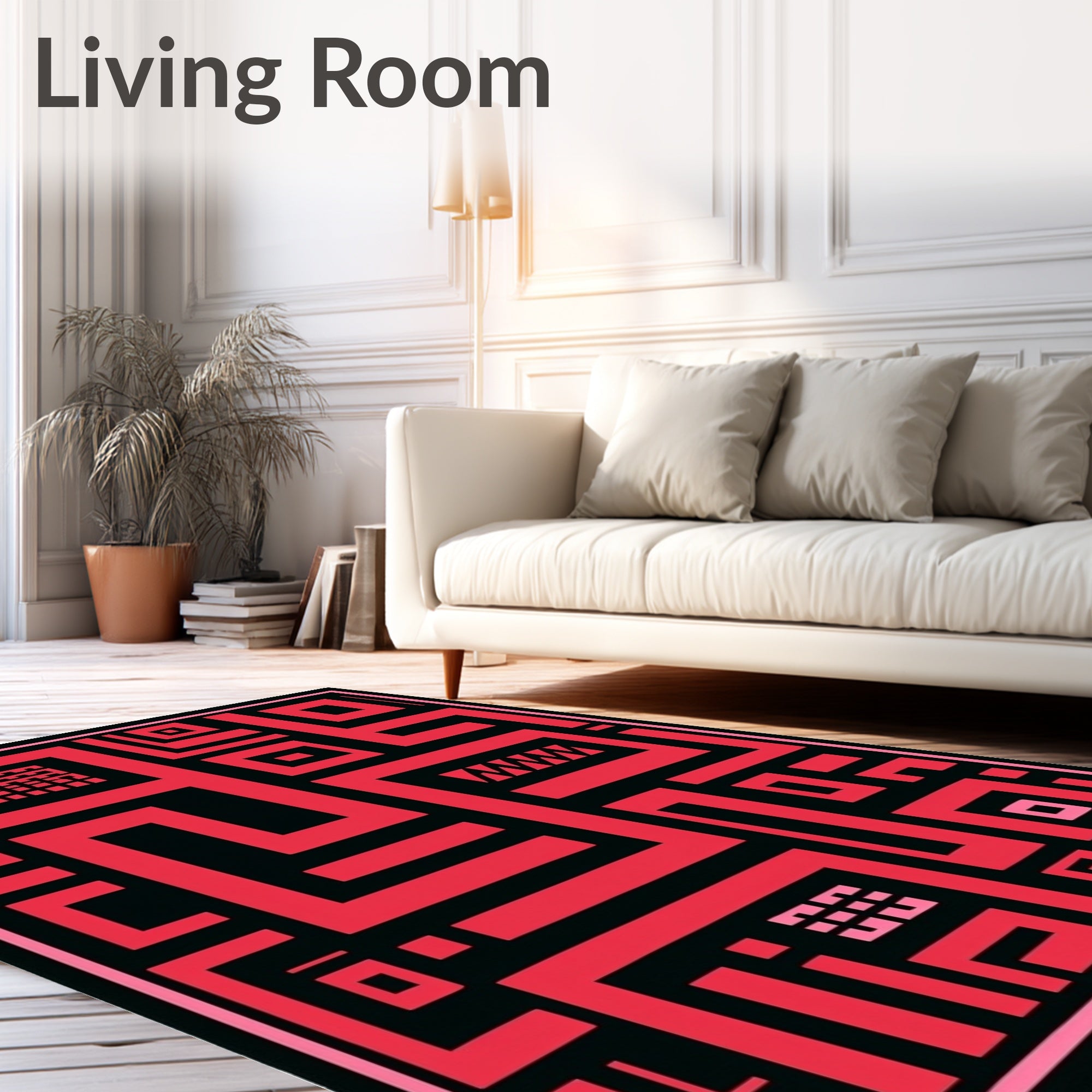 Bold Red Geometric Maze Rug
