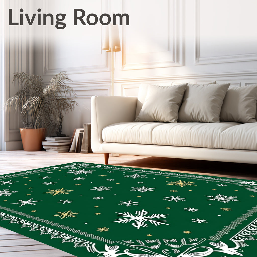 Forest Green Snowflake Cluster Rug