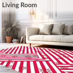 Red White Striped Snowflake Cluster Rug