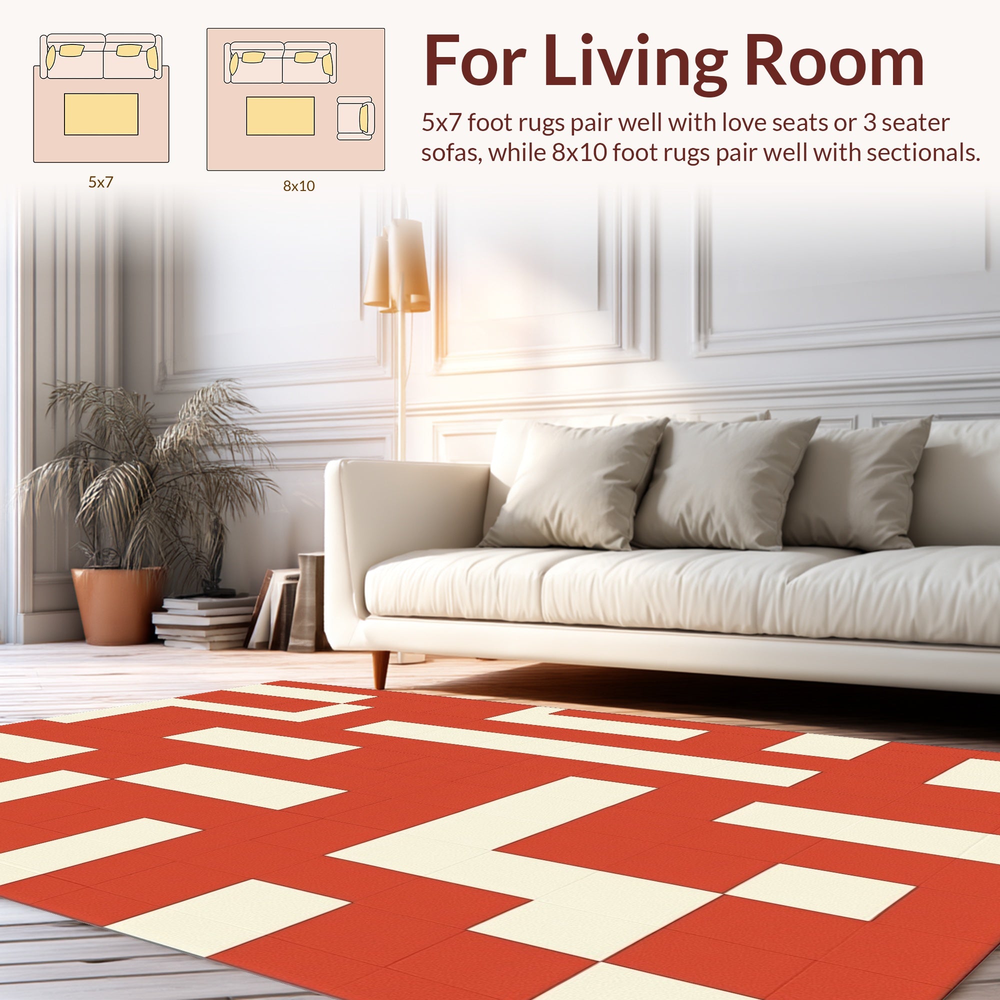 Geometric Red Grid Pattern Rug