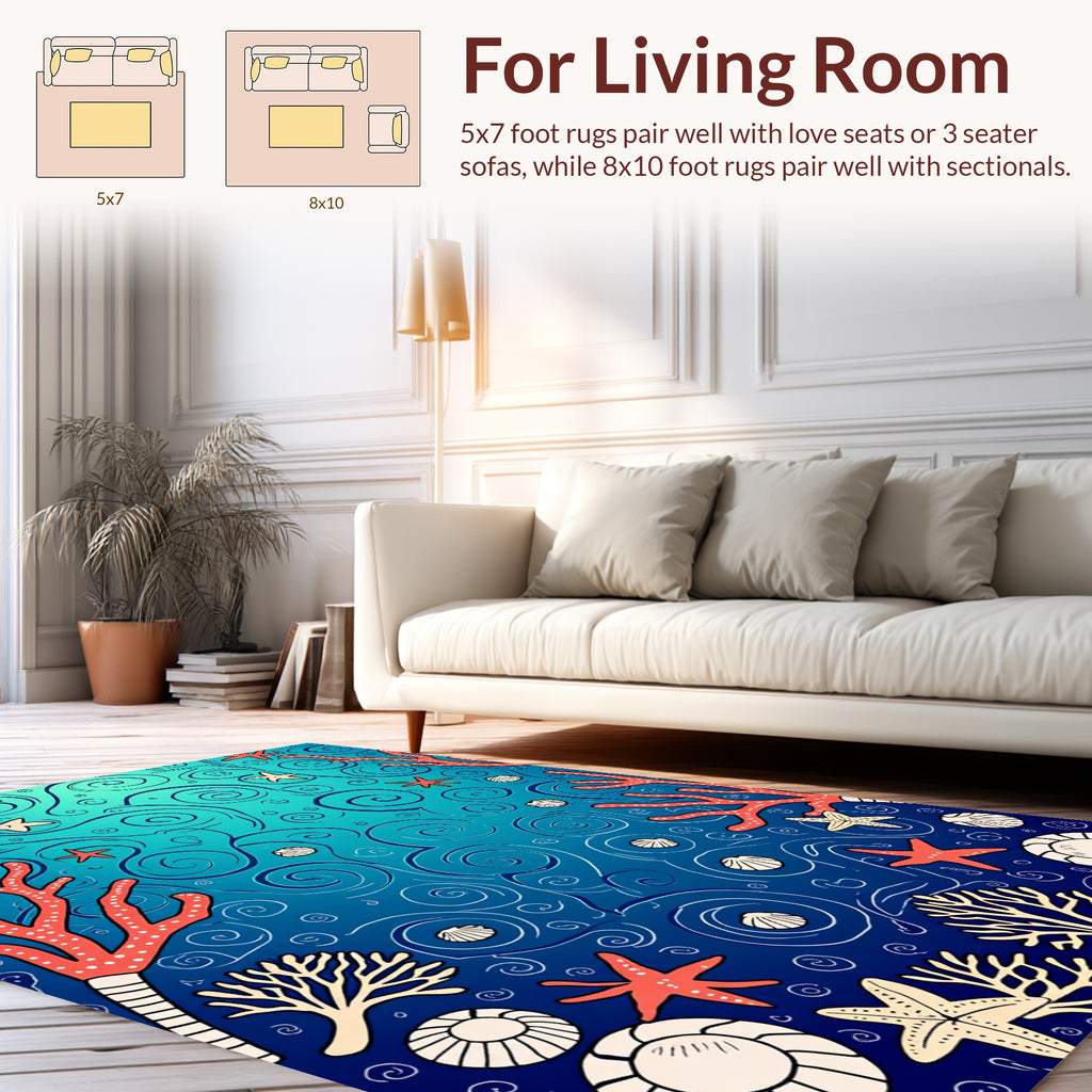 Marine Life Swirls Pattern Rug