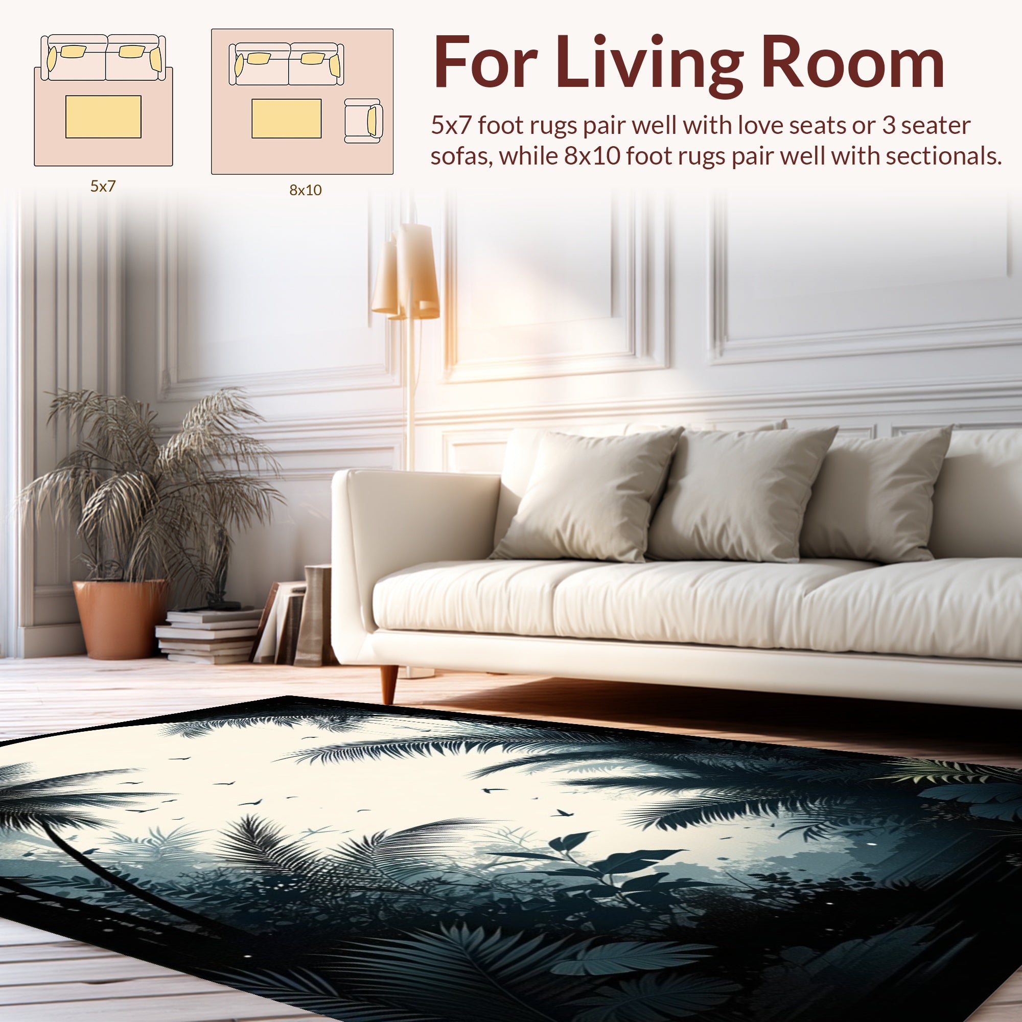 Tropical Jungle Silhouette With Birds Rug