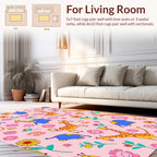 Playful Giraffe Elephant Floral Pattern Rug