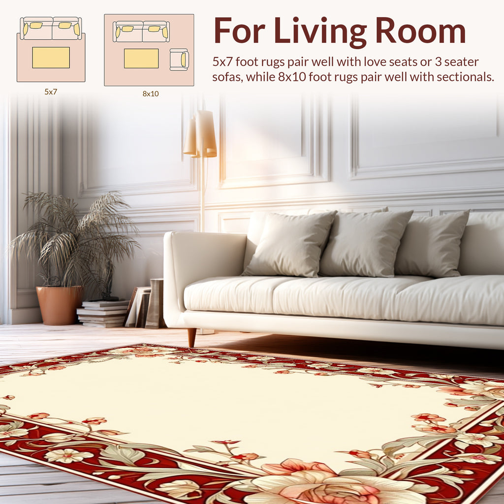 Rich Red Floral Scroll Pattern Rug