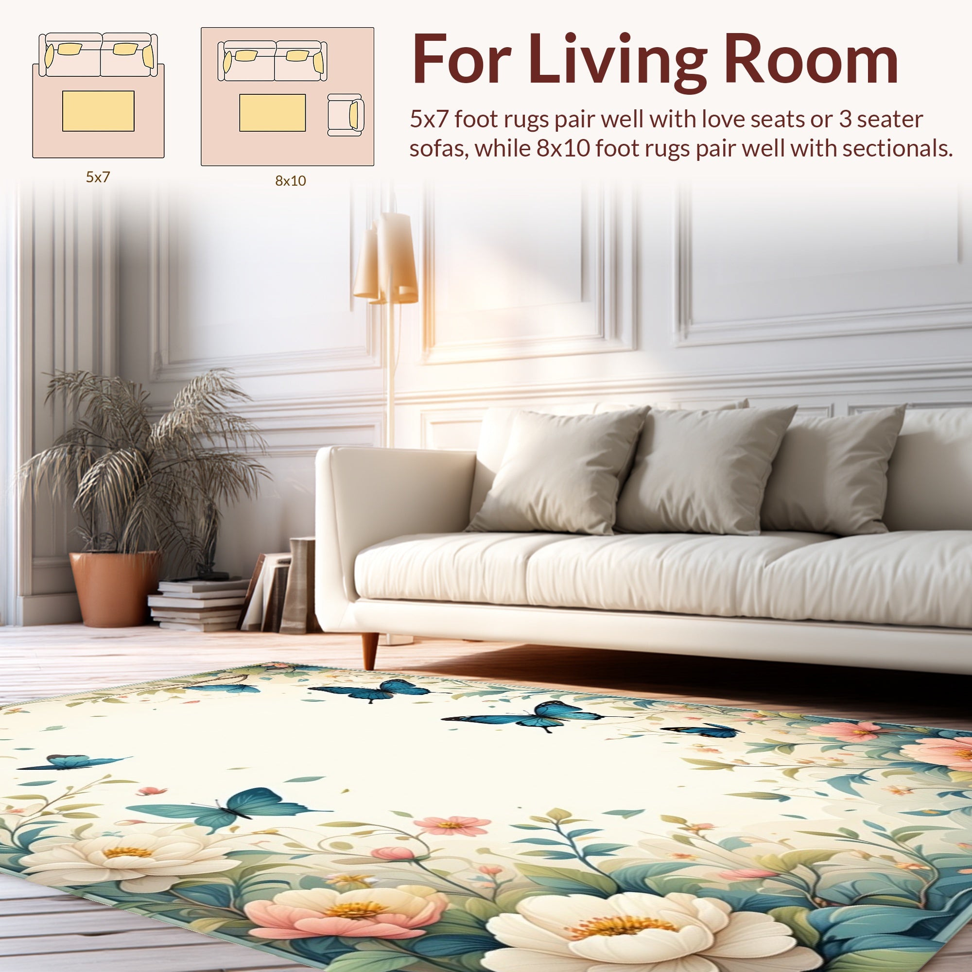 Whimsical Blue Butterflies Peonies Rug