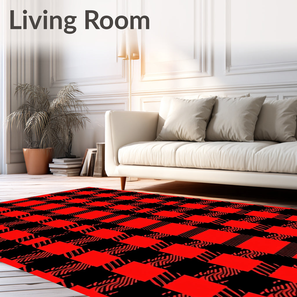 Bold Red Black Plaid Texture Rug