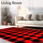 Bold Red Black Plaid Texture Rug