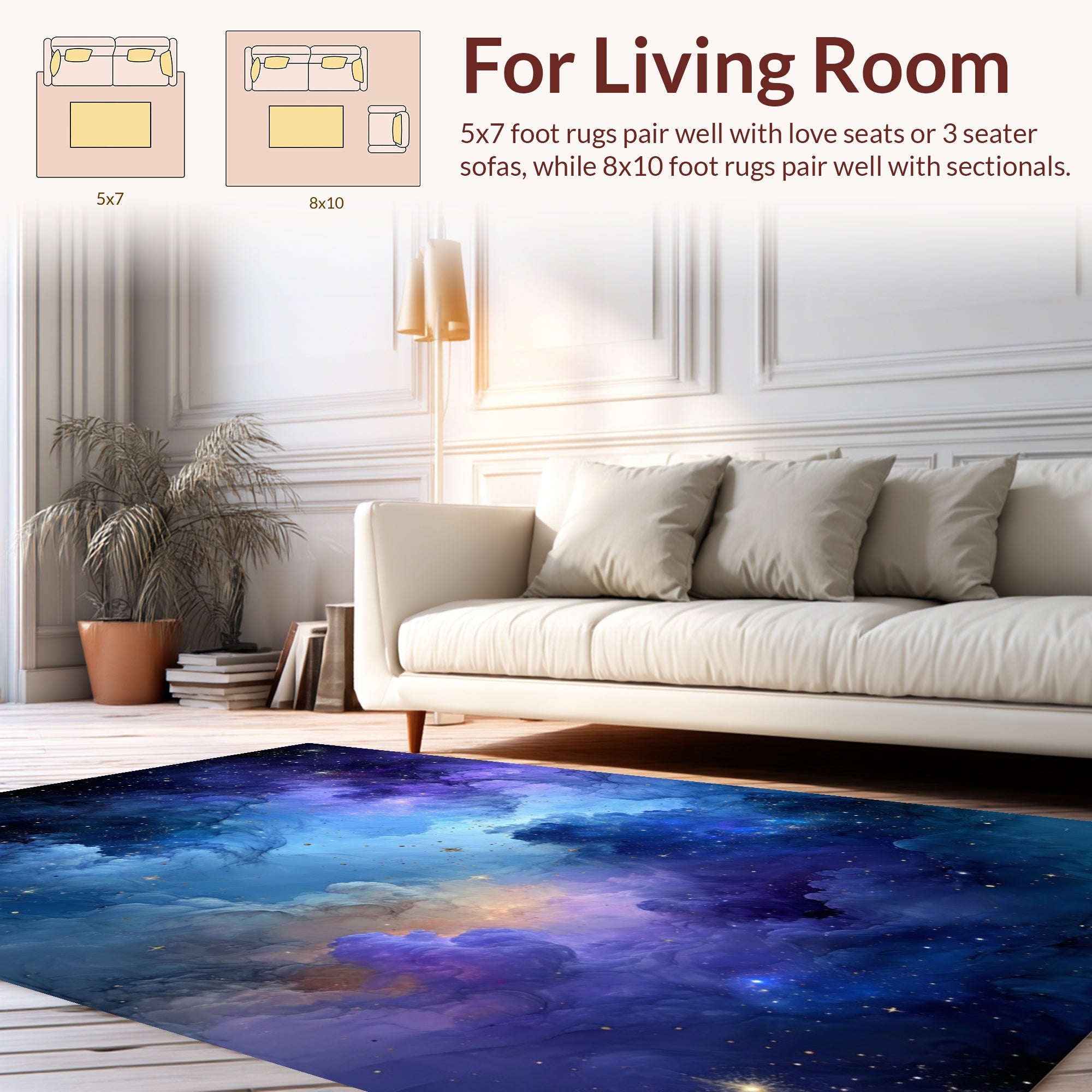 Celestial Swirls with Golden Stars Rug