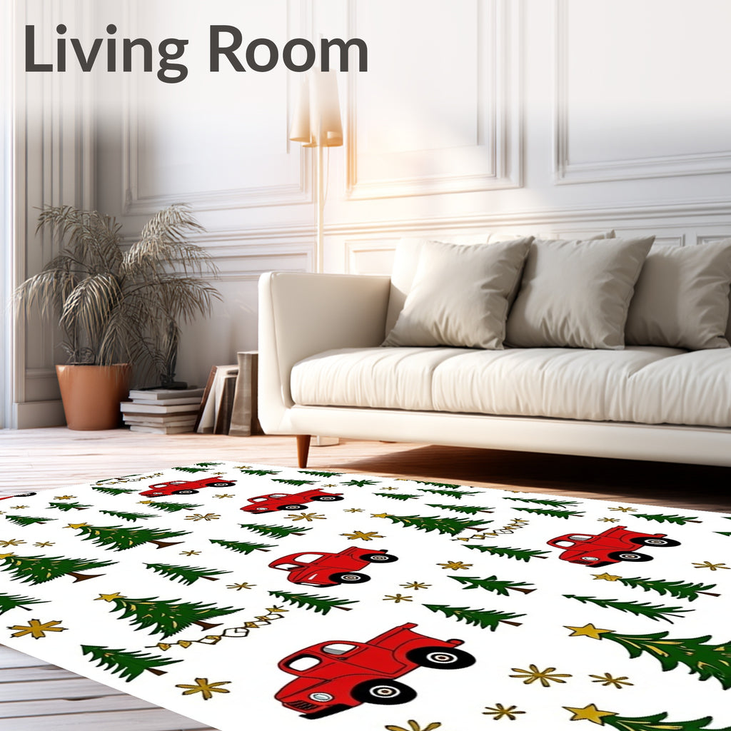 Red Trucks And Evergreen Trees Rug