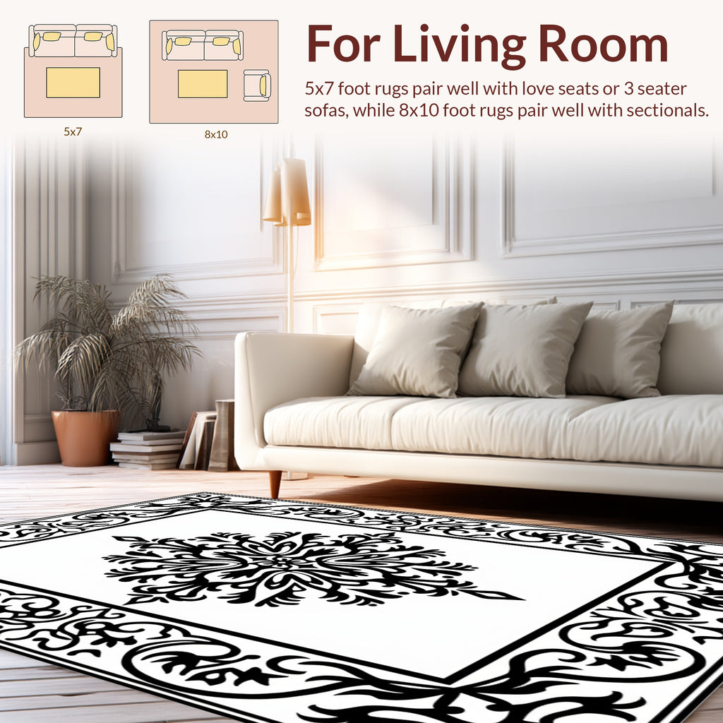 Intricate Floral Scrollwork Frame Design Rug