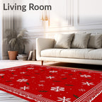 Red Snow Flurry Holiday Border Rug