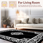 Ornate Floral Scrollwork Black White Rug