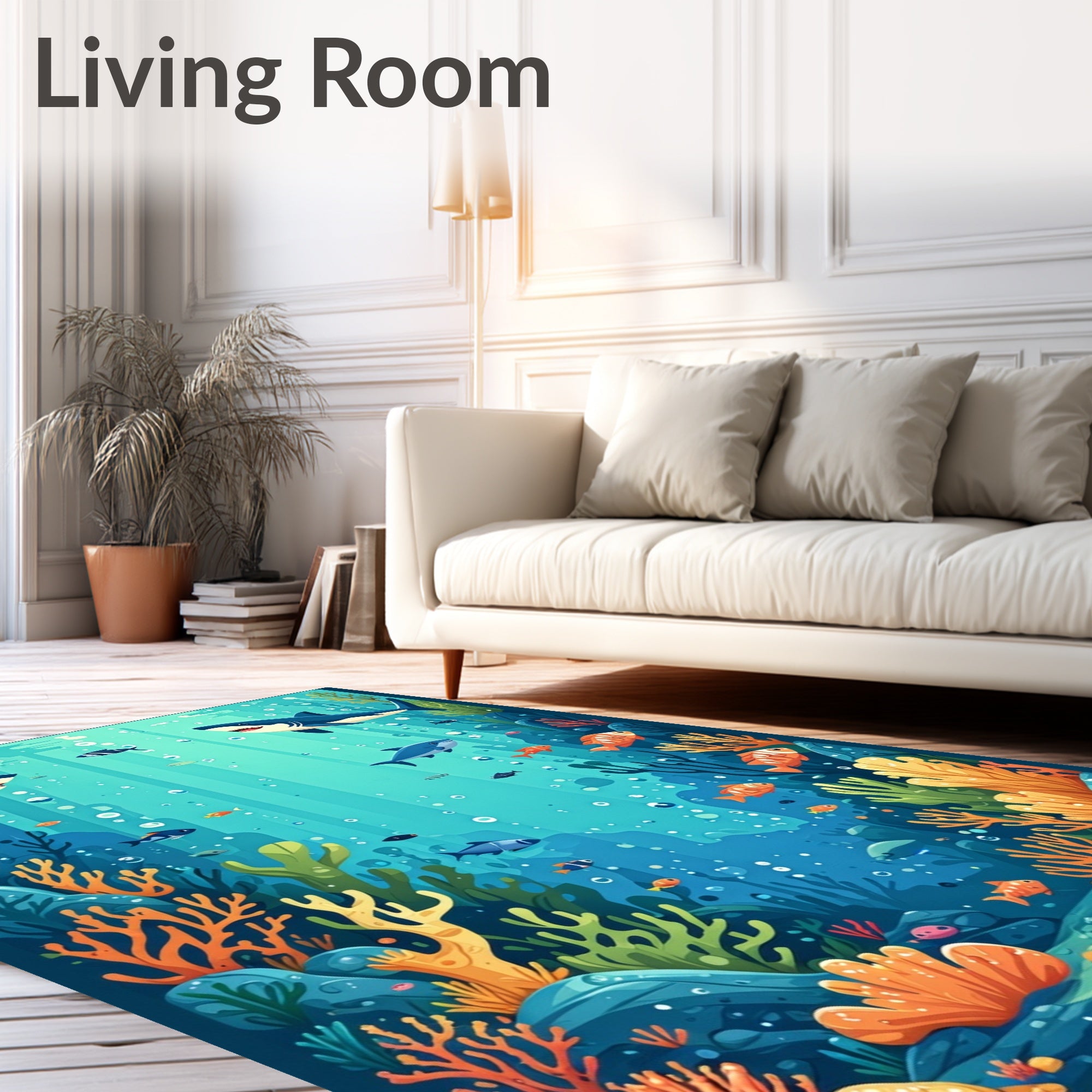 Whimsical Ocean Reef 2 Sharks Rug