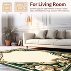 Elegant Floral Scrollwork Cream Green Rug
