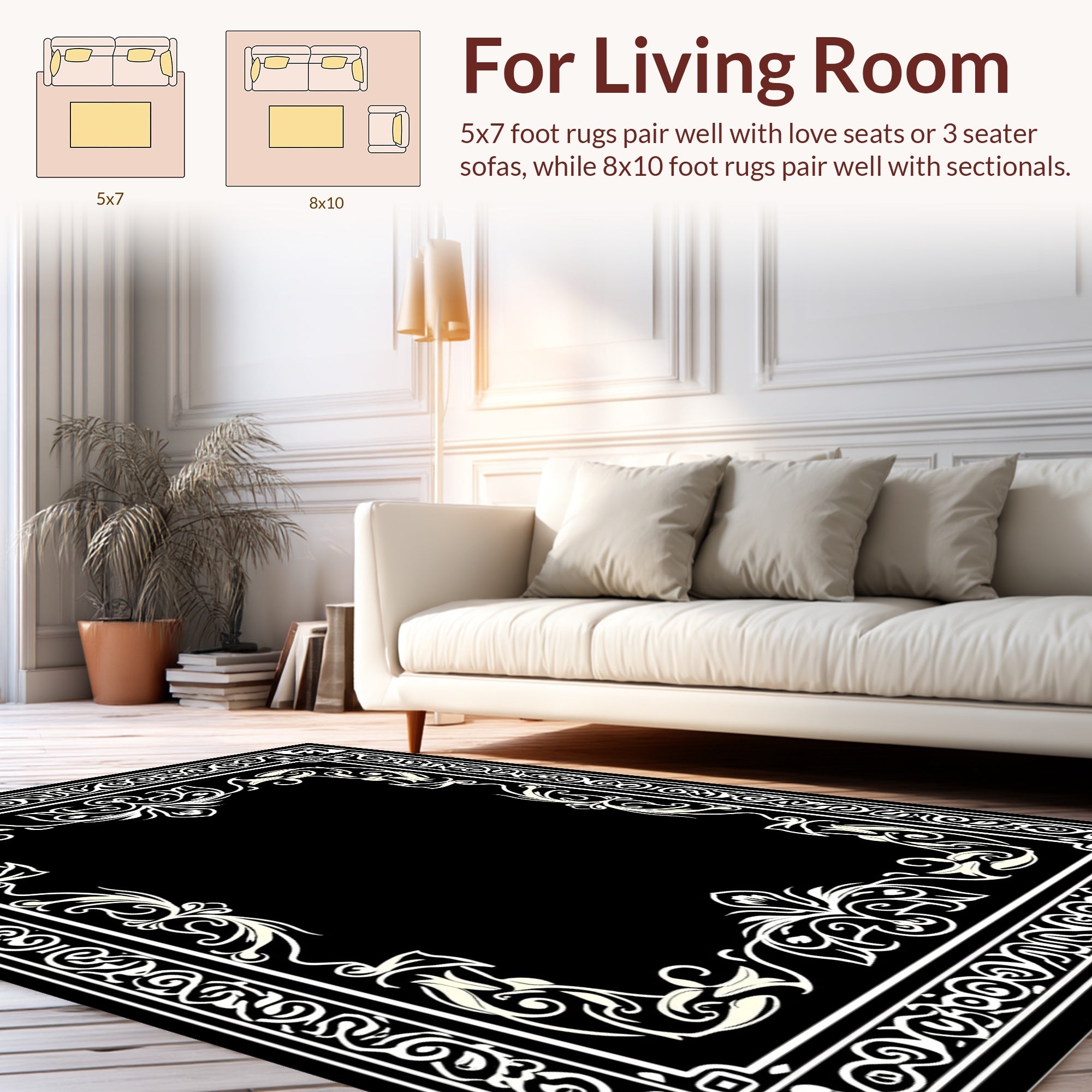 Ornate Floral Scroll Border Design Rug