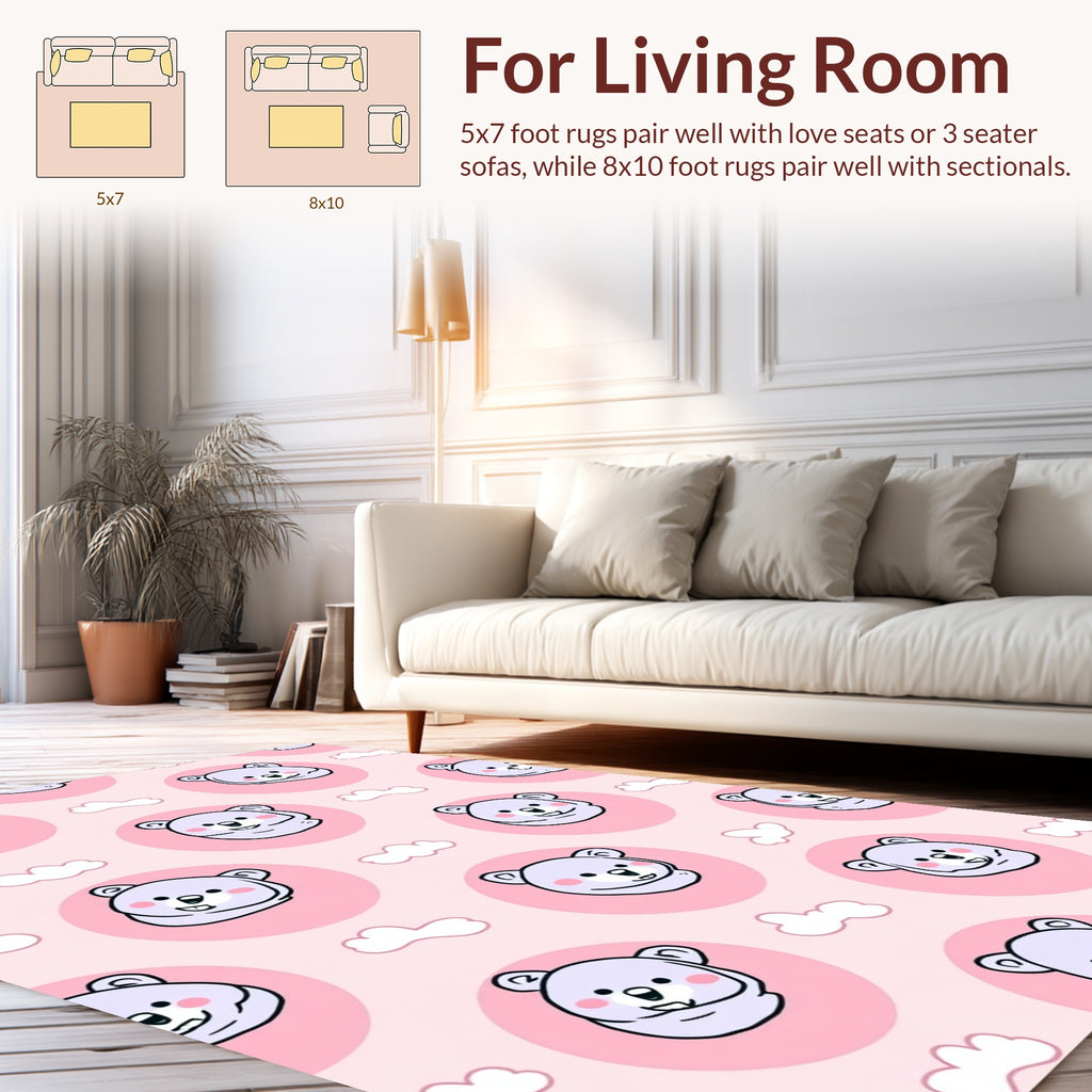 Cute Purple Bear With Clouds Pattern Rug
