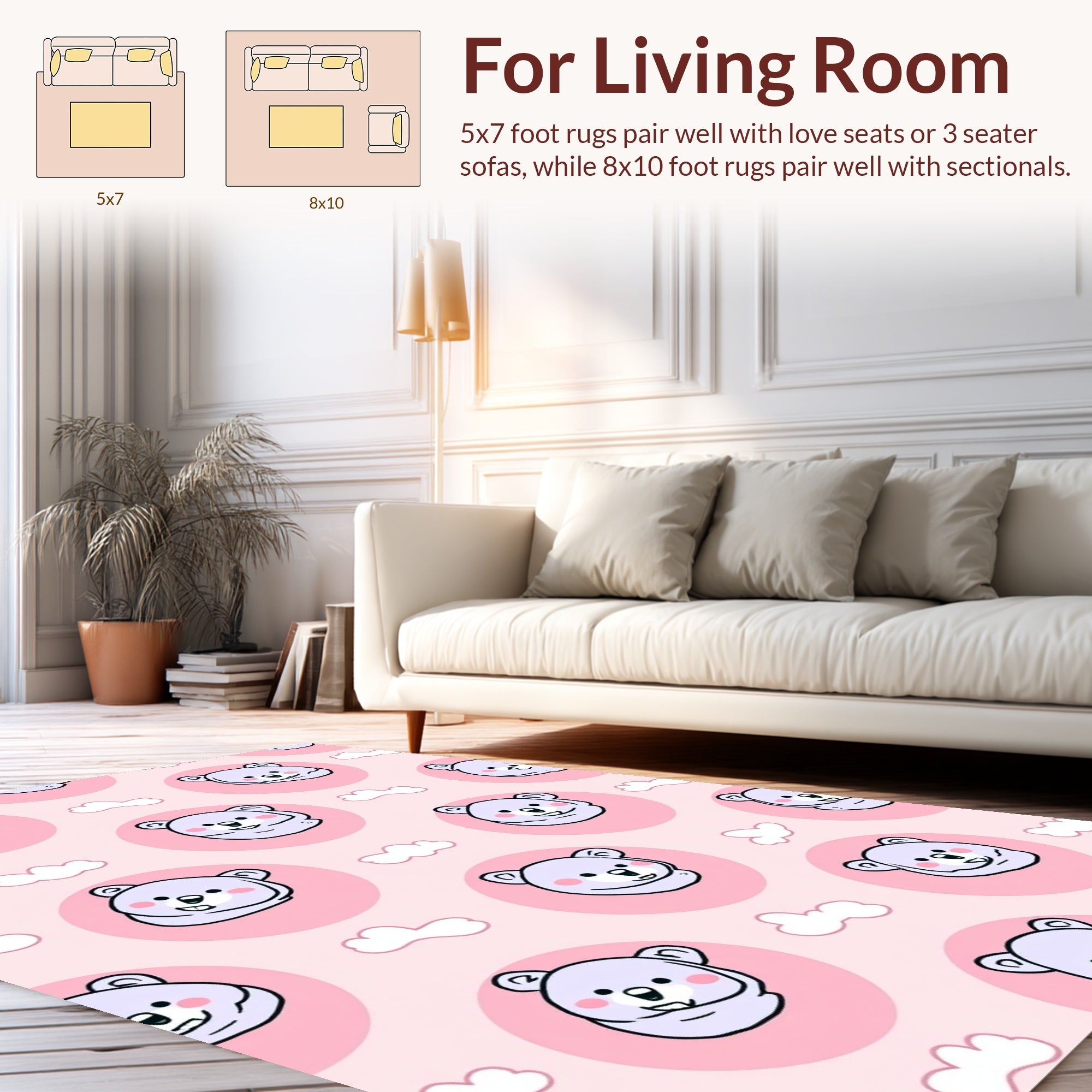 Cute Purple Bear With Clouds Pattern Rug
