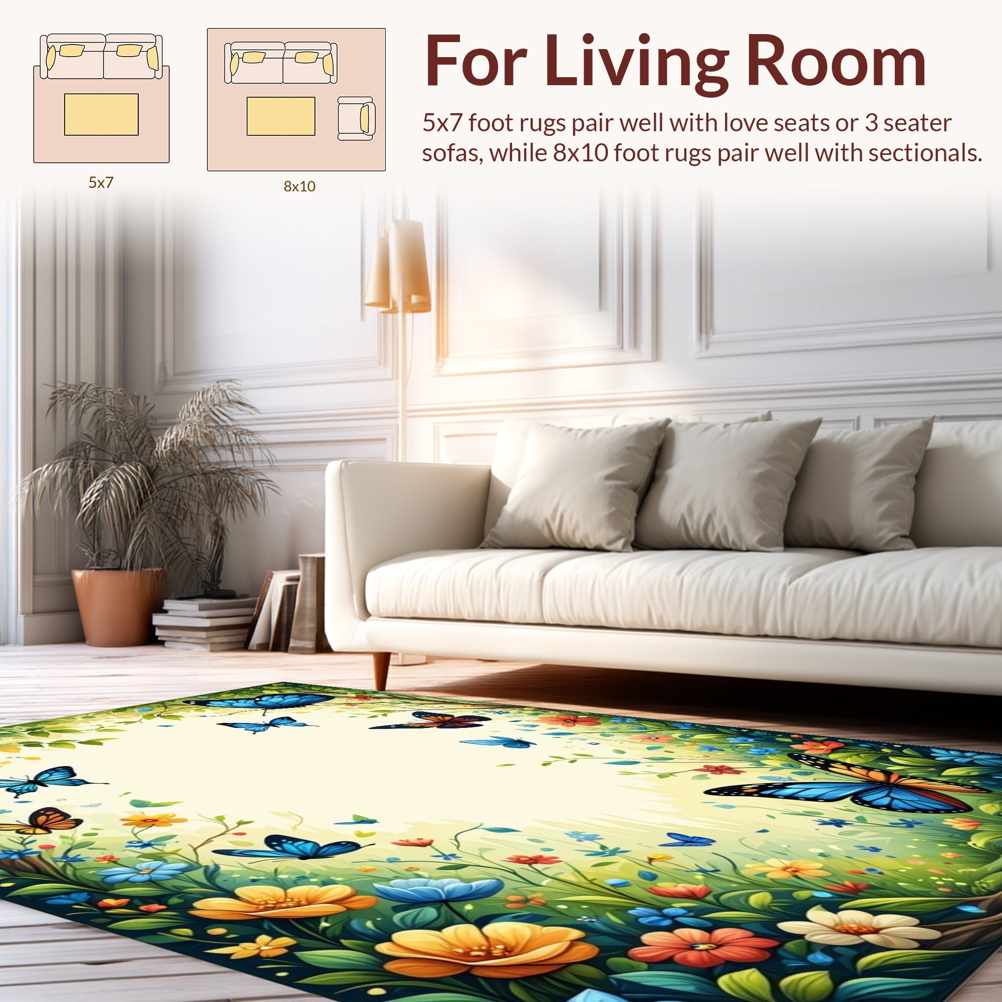 Vibrant Butterfly Blooming Garden Patchwork Rug