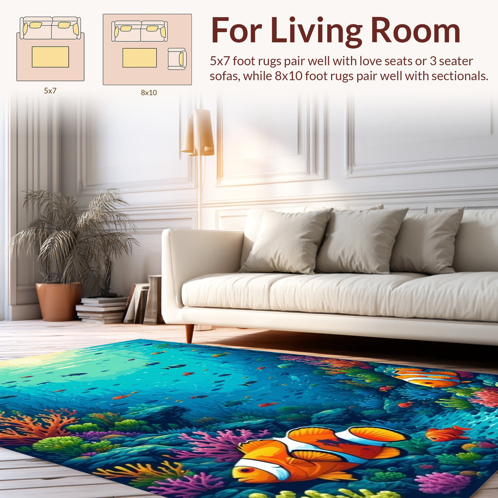 Colorful Underwater Coral Fish Scene Rug