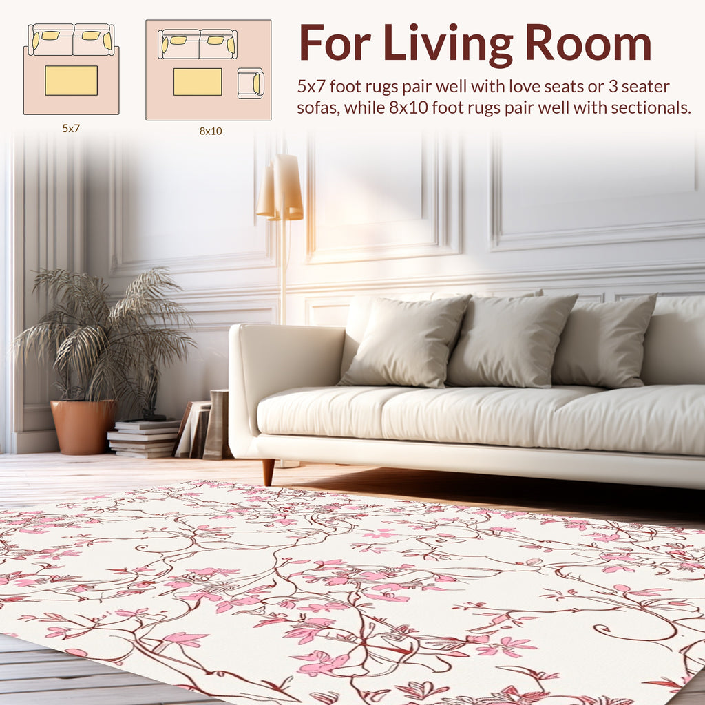 Pink Floral Vine Pattern Rug