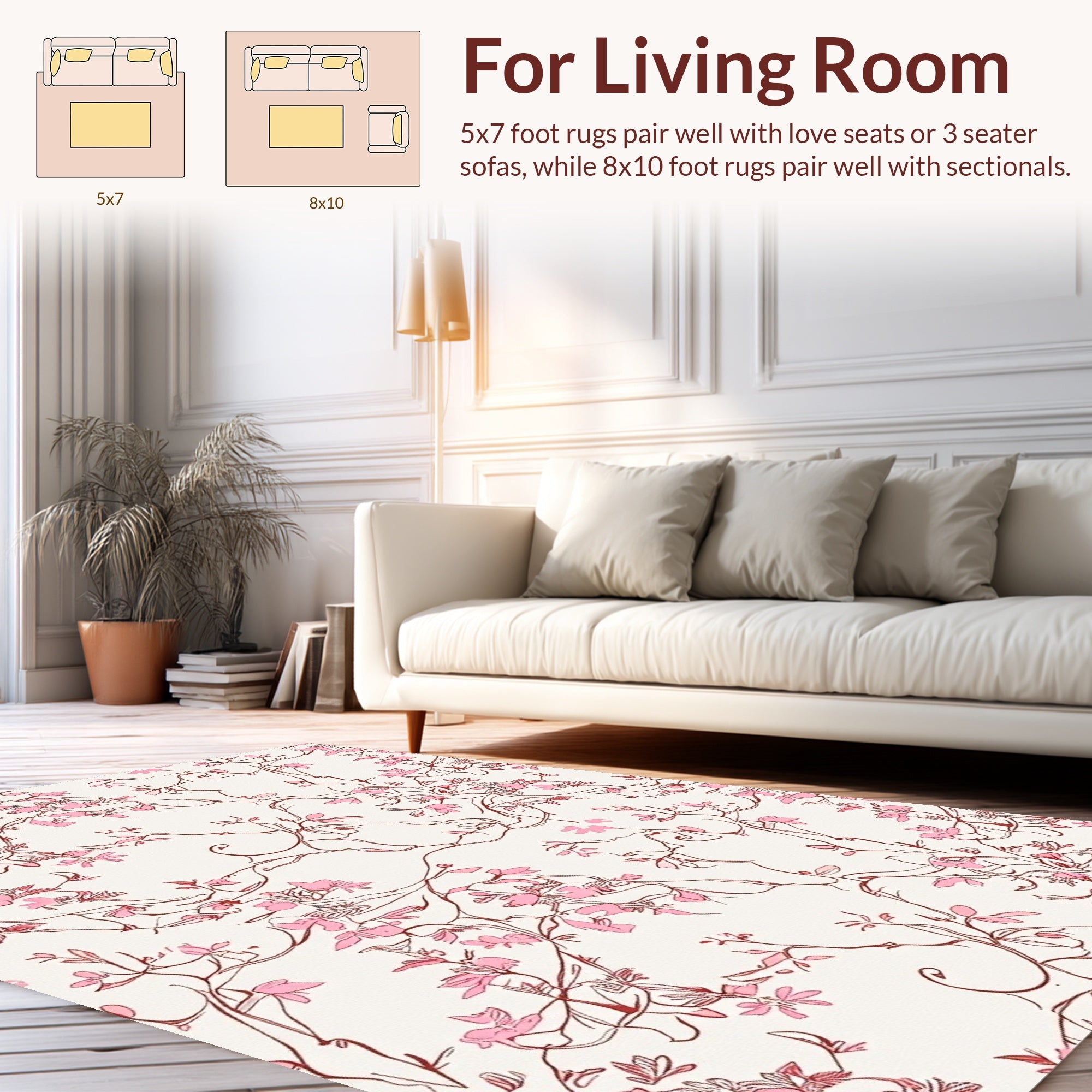 Pink Floral Vine Pattern Rug