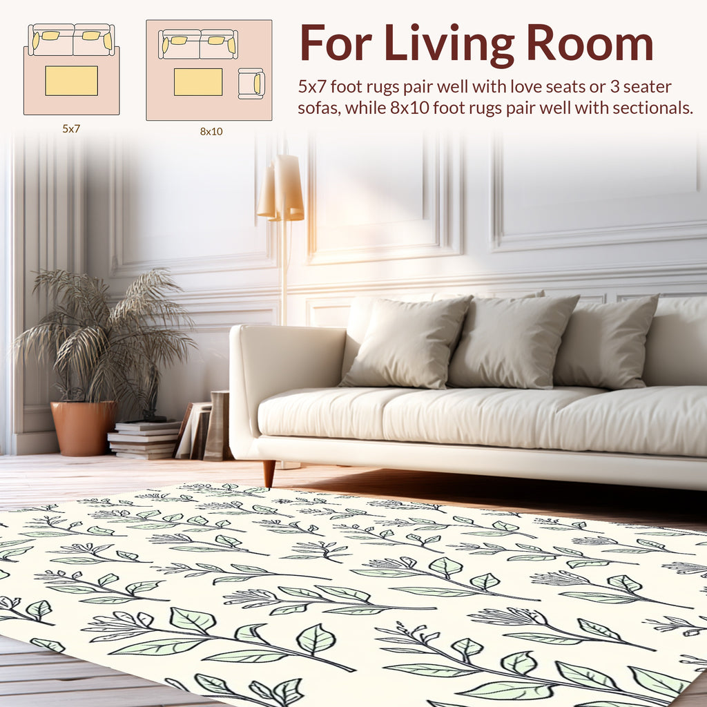 Botanical Leaves Stems Floral Design Rug