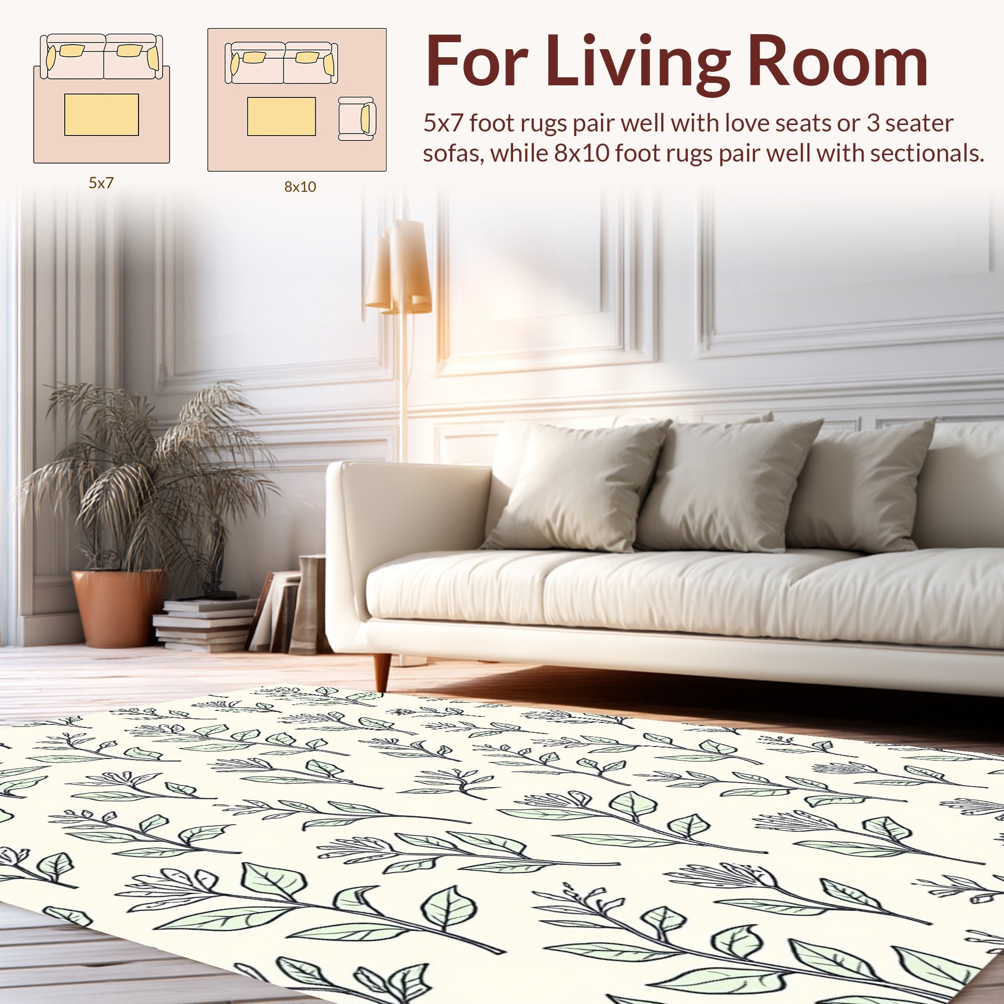 Botanical Leaves Stems Floral Design Rug