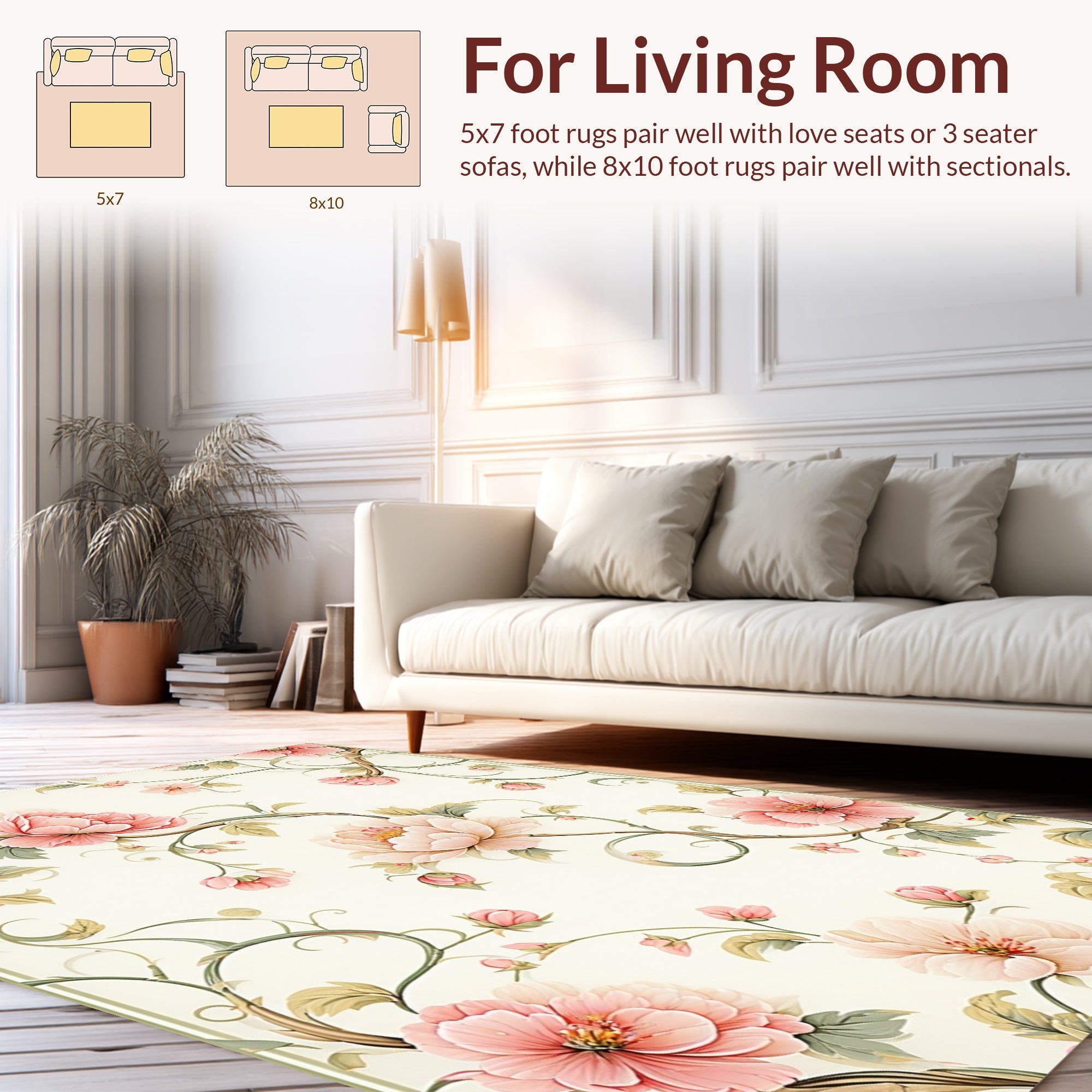 Soft Blush Floral Vine Pattern Rug