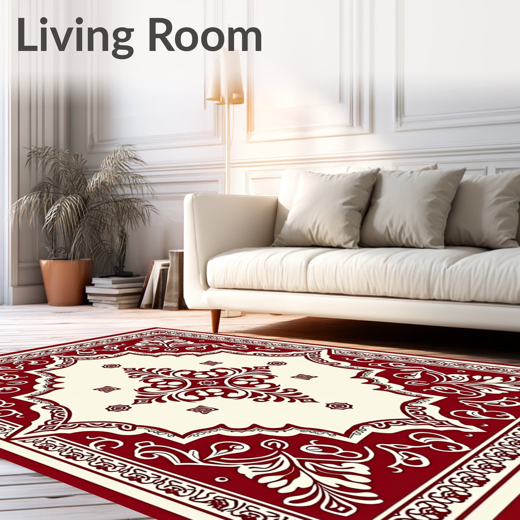 Crimson Cream Ornate Floral Medallion Rug