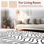 Abstract Black White Wavy Stripes Rug